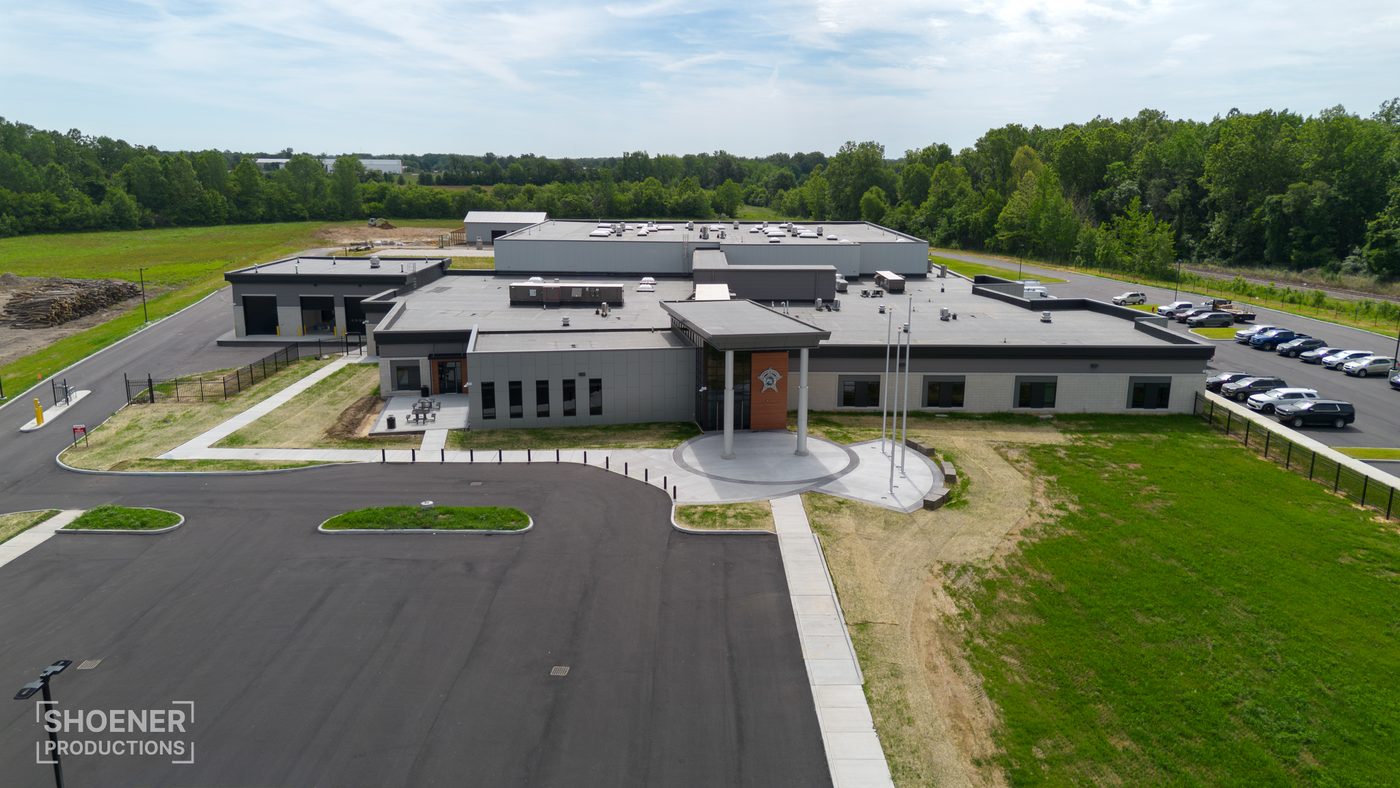 Aerial photo of a commercial building